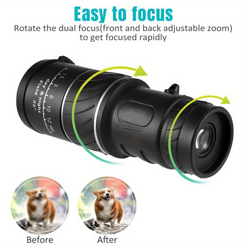 16x52 Outdoor Portable High Definition Green Film Monocular Telescope，HD Scope  Low Light Hiking Concert Photography Telescope