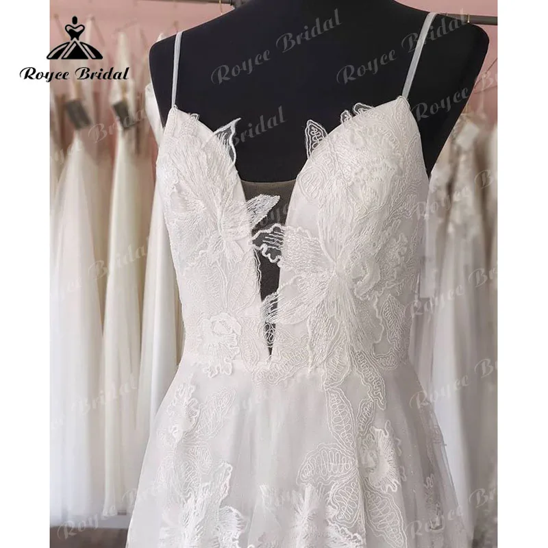 Trouwjurk Een Lijn Boho Trouwjurk Diepe V-hals Spaghettibandjes Lace Applique Open Back Bruidsjurk Robe De Soiree de Mariage