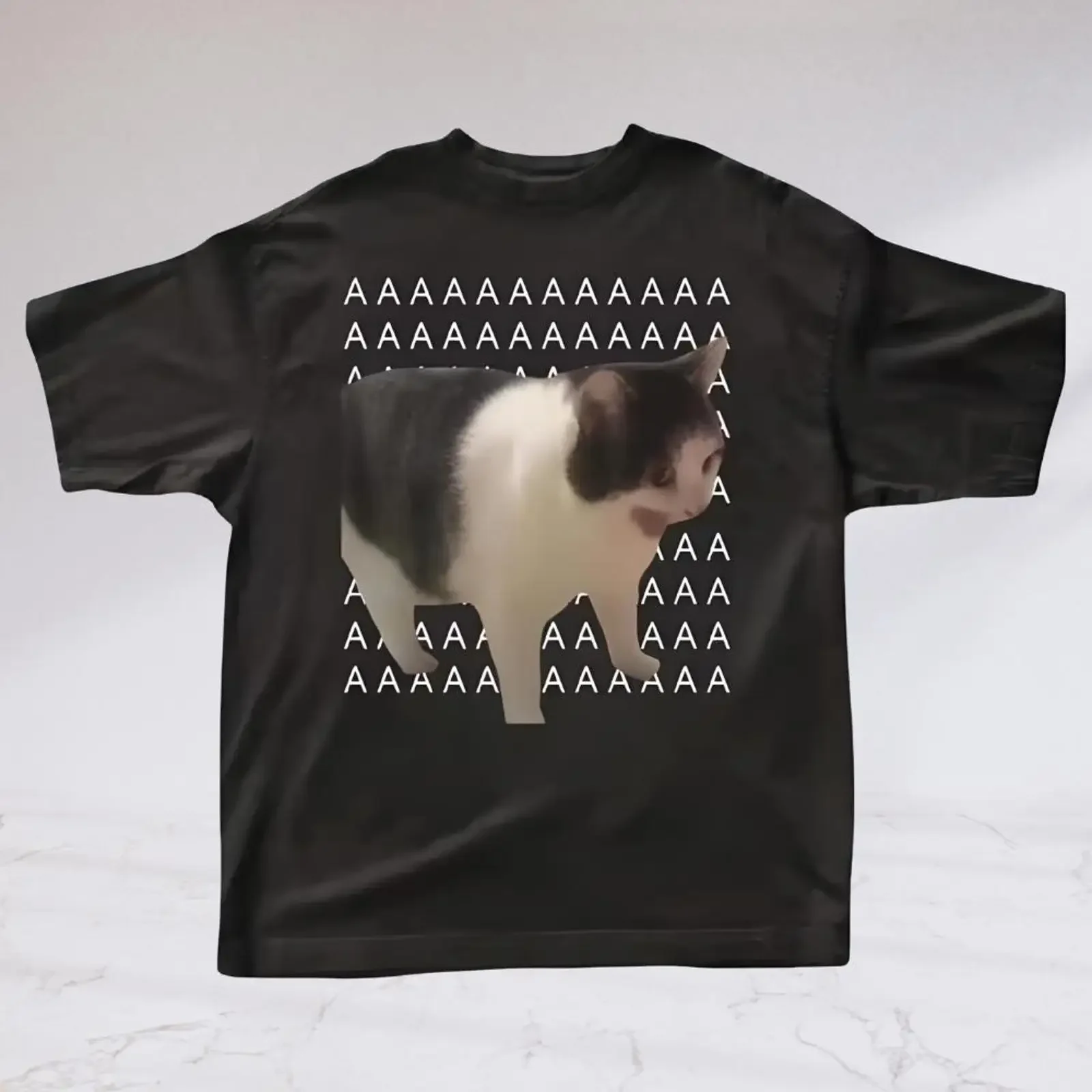 Screaming Cat Meme T Shirt Funny Internet Viral Cursed Casual Silly Gag GifT vintage Washed designer clothes