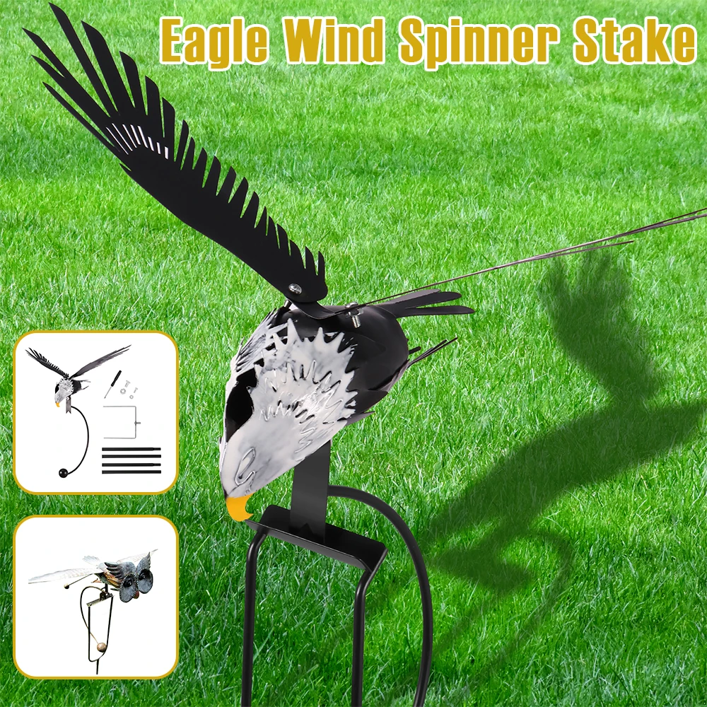 Garden Eagle Wind Spinner Stake Outdoor Decorative Wing Flapping Eagle Wind Spinner Multipurpose Art Statue for Patio Yard Lawn