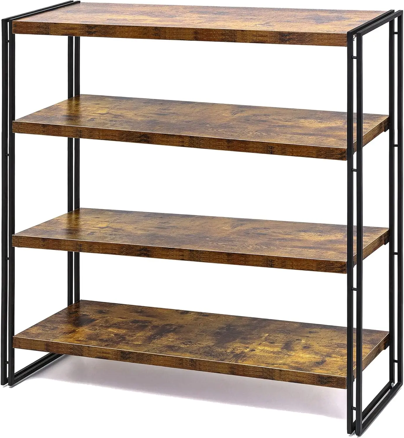 Bookshelf,4-Tier Industrial Bookcase,Rustic Wood and Metal Open Display Book Shelves Home Office,Bedroom Standing Shelf Unit