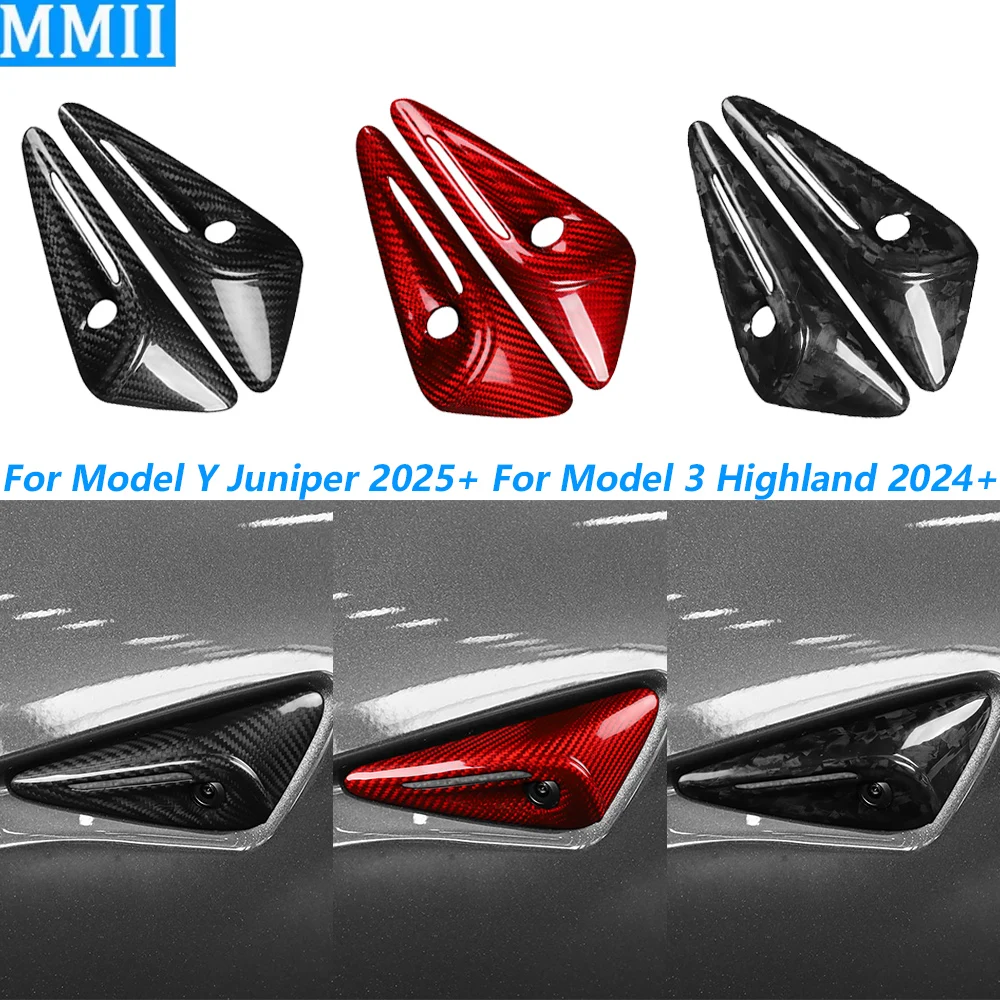 For Tesla Model Y Juniper 2025+ For Model 3+ Highland 2024+ Real Carbon Fiber Side Camera Cover Leaf Board Sticker Accessories
