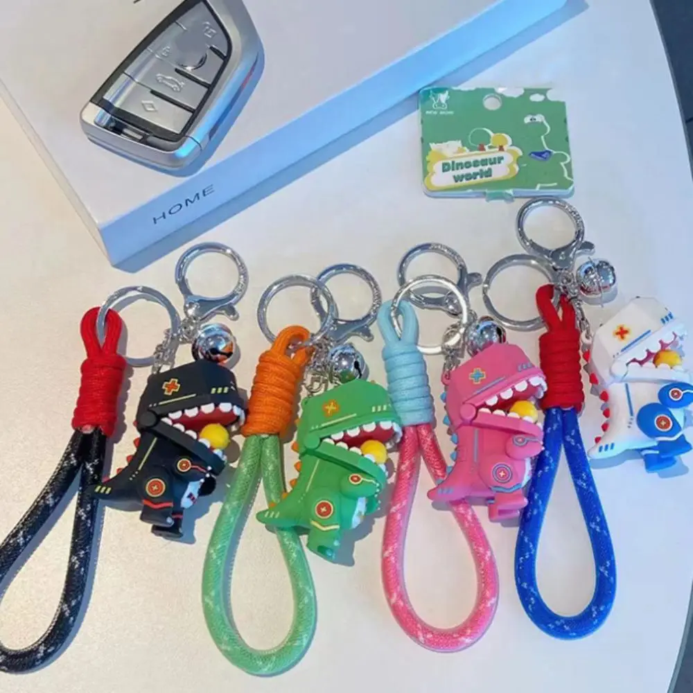 Eat Chicken Mechanical Dinosaur Keychain Colored Rope Ins Mechanical Dinosaur Keyring Mecha PVC Dinosaur Figure Keychain Party