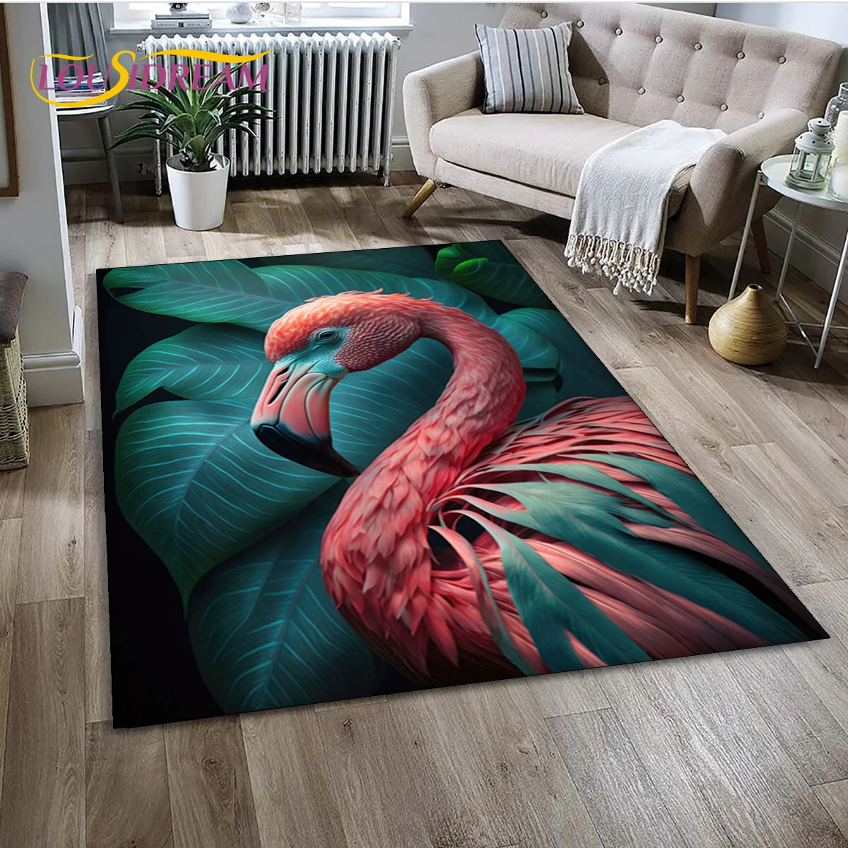 Cartoon Pink Flamingo Bird Rainforest Carpet Rug for Home Living Room Bedroom Sofa Doormat Decor,kid Area Rug Non-slip Floor Mat