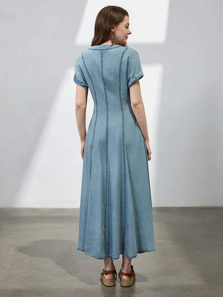 Embroidered denim dress Pinterest pin versatile style