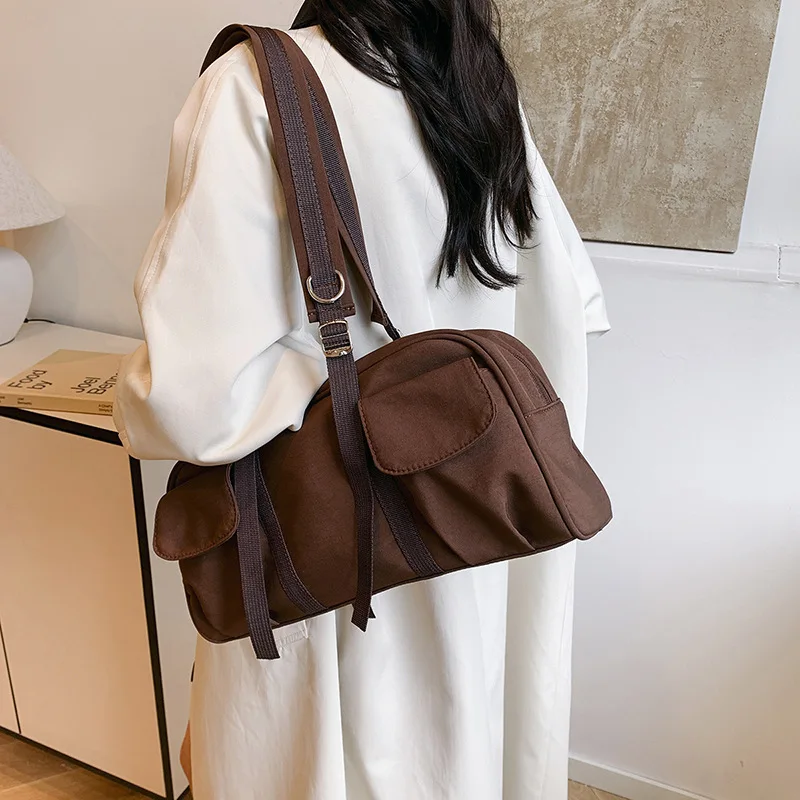 

Stylish Canvas Bowling Bag - Spacious Minimalist Shoulder Bag for Women, Casual Day Purse