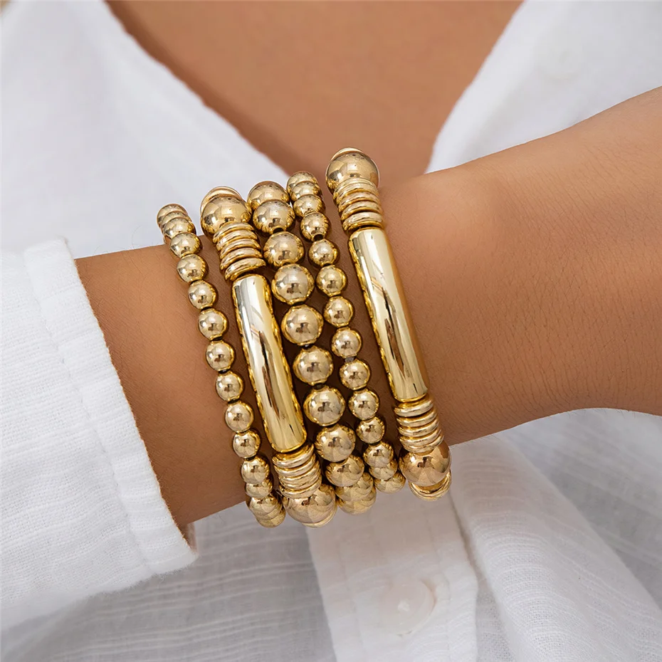 Übertriebene Punk Big Ball Chain Armbänder Frauen Vintage Chunky Runde Perlen Elastische Armreif Grunge Paar Schmuck Steampunk Männer – Detail 7