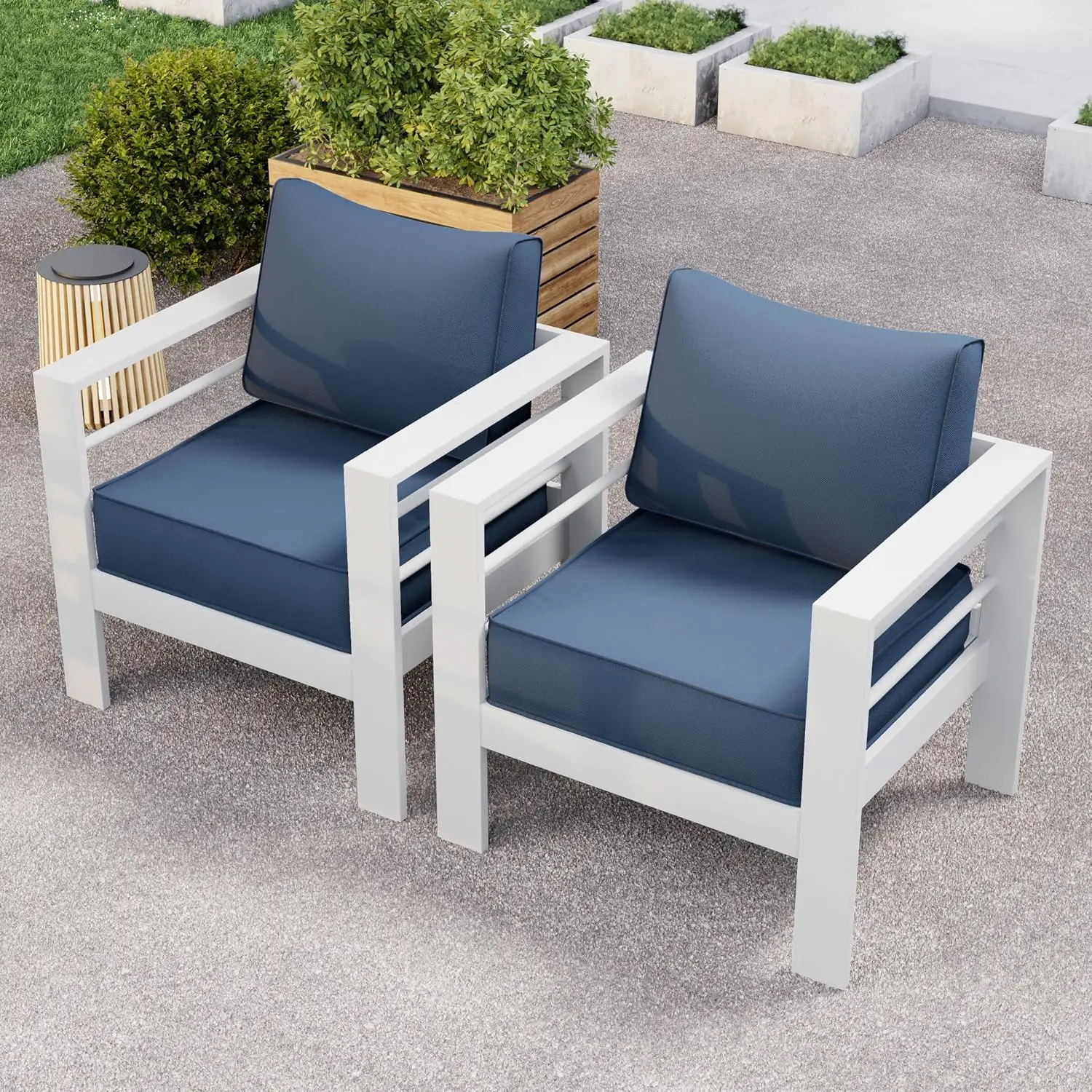 Aluminum Patio Sofa Set with 5 Inch Cushions & Waterproof Covers for Backyard Garden, Customized