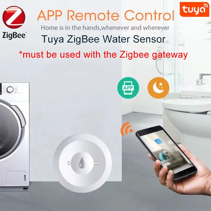 Tuya Zigbee Flood Water Leak Detector Smart Life App Remote Monitoring Sensor Kitchen Bathroom Support Home Assistant