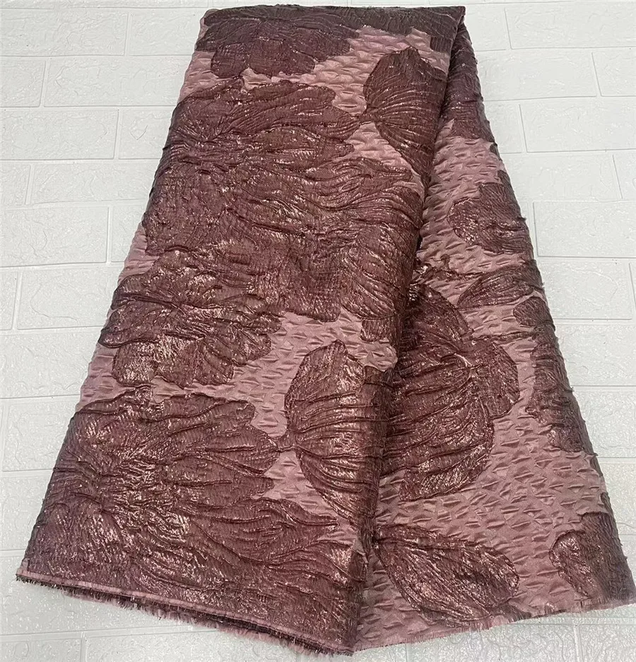 Fuchsia Pink African Brocade Jacquard Fabric Floral Damask Lace Cloth 2022 Nigerian Flower Tissus Africain For Wedding DJB24