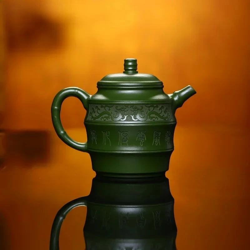 1PCS 250ml Yixing Purple Clay Ancient Bamboo Knot Teapot Raw Mineral Green Clay Tea Handmade Kung Fu Tea Set