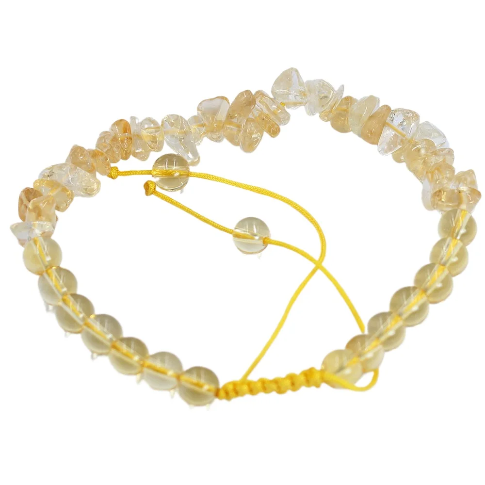 6mm Fashion Women Citrine Yellow Quartz Natural Stone Chips Beads Elastic Cord Lovers Gift Lucky Energy Bracelet 7-9inch