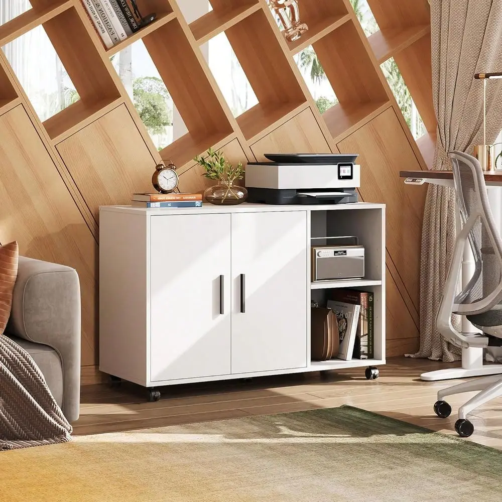 

Storage Cabinet With Doors And Shelves, Lateral Printer Stand For Office Supplies And File Storage, Filing Cabinet For Home Off