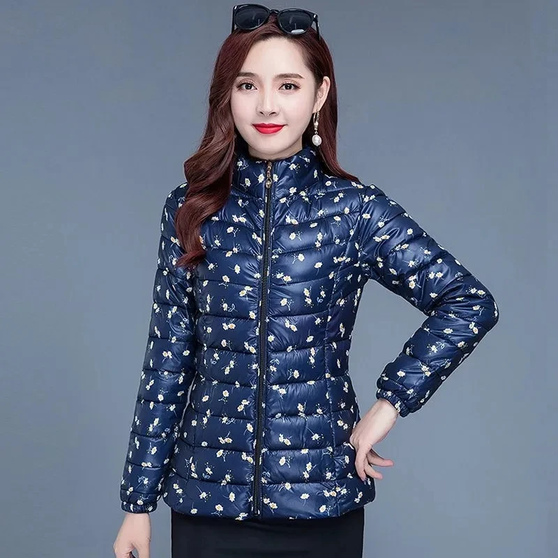 Lightweight Down Cotton Jacket Female Short Printed Quilted Women\'s Coat Middle-Aged Mother Spring Autumn Winter Jacket Tops