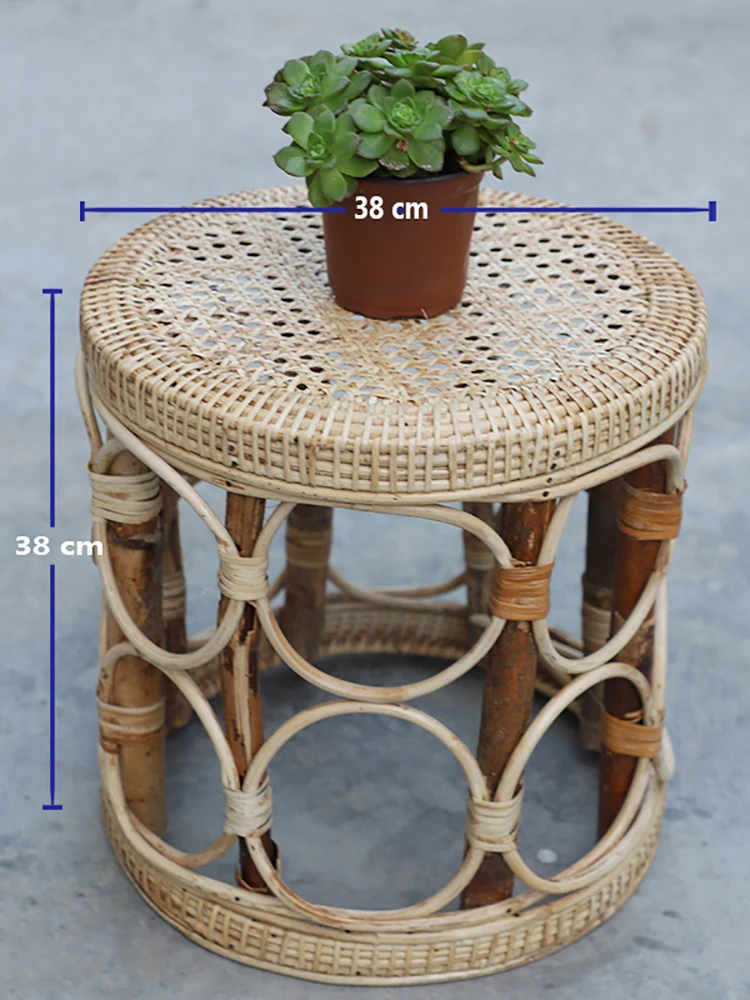 Rattan stool light luxury bamboo woven garden stool study tea dance home low stool simple creative flower stand small bench