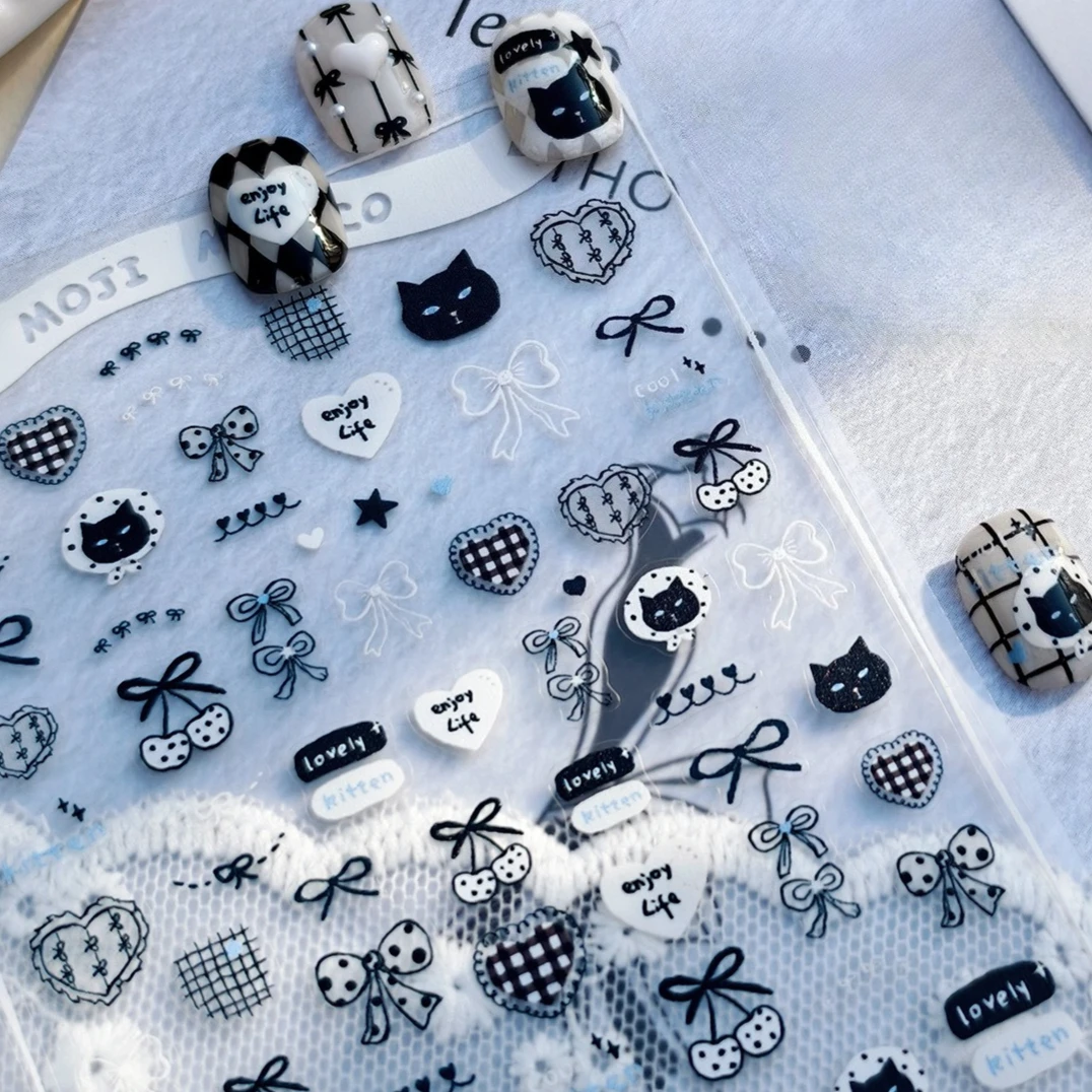 

Bowknot Cherry Love Heart Cat Clock Guitar Note Dog Apple Star Flower Graffiti Line Cow Duck Cake Cloud Nail Art Stickers Decals