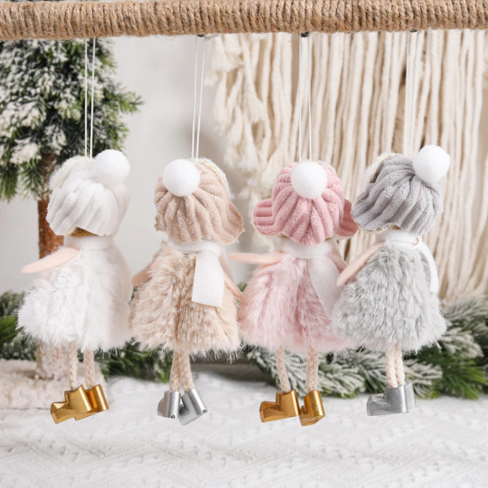 Lovely Pink Plush Christmas Angel Girl Doll Oranments Xmas Tree Hanging Pendants Merry Christma Decor Gifts Happy 2024 Noel