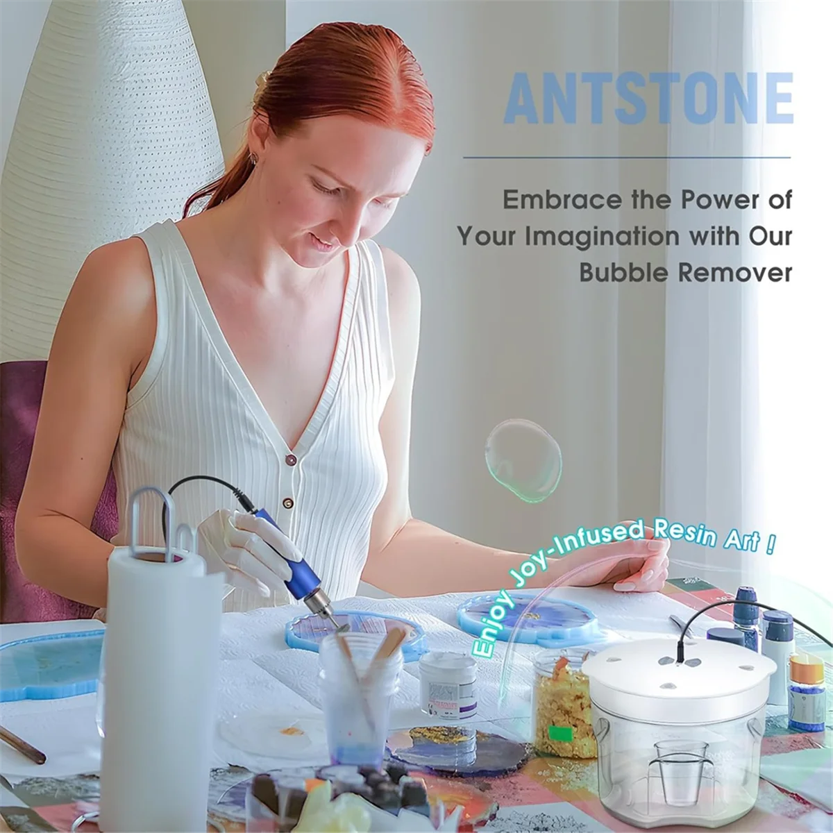 Dispositivo per la rimozione delle bolle di resina, rimozione delle bolle da 2 litri al 99,9% in 5 minuti, degasaggio sotto vuoto per resina epossidica, presa europea artigianale bianca