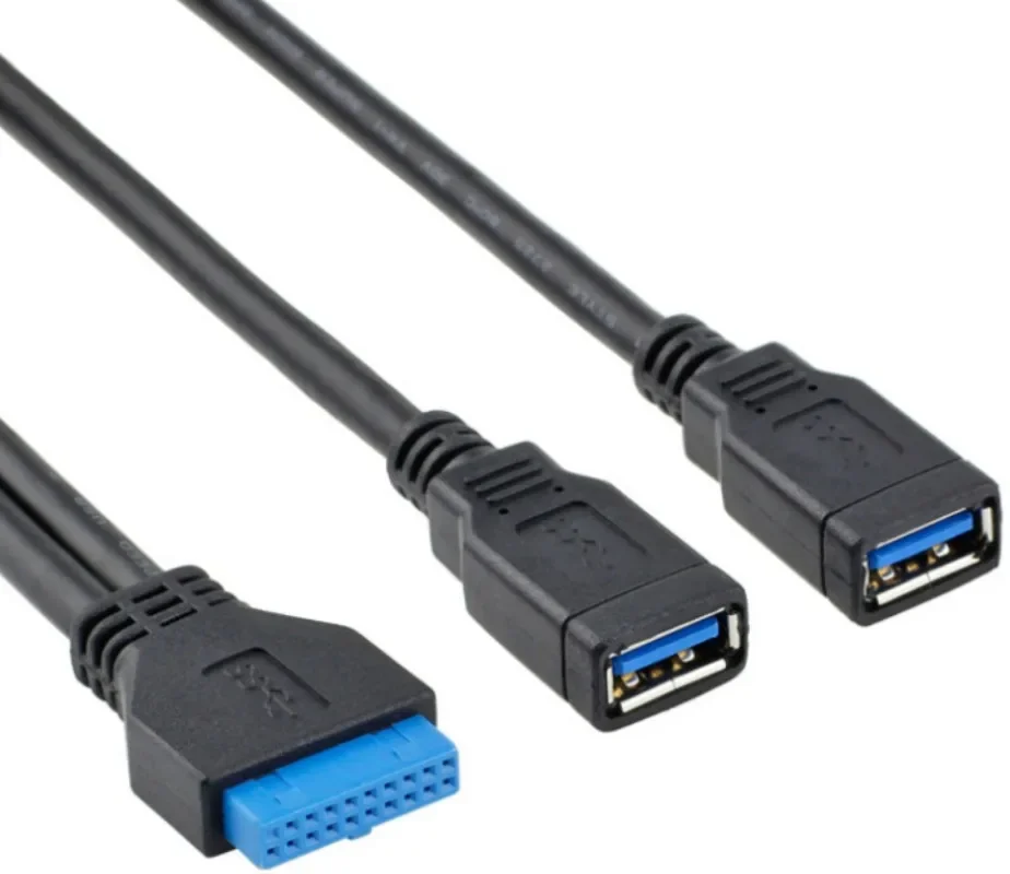 20 Pin Y Splitter Cable USB3.0 19/20Pin Female To Dual Port USB 3.0 A Female Motherboard Extension Cable for Front Panel