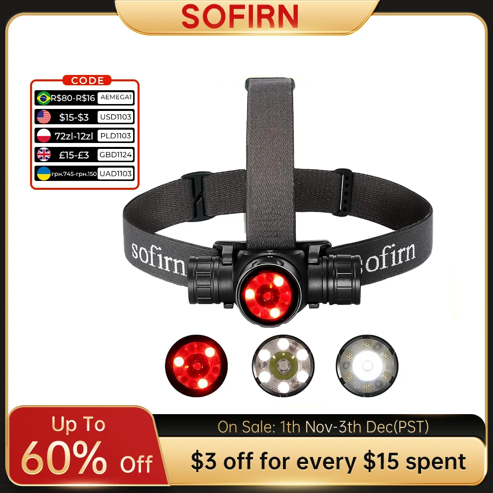 Sofirn HS21 Headlamp 2000lm EDC 18650 USB C Rechargeable Flashlight SFT40 Led Powerful Headlight IP65 Infrared Induction Torch