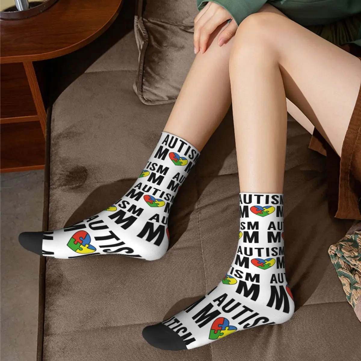 Hip-hop Autism Mom Trucker Print Socks Accessories All Season Mothers Day Gifts Socks Non-slip Birthday Present for Women