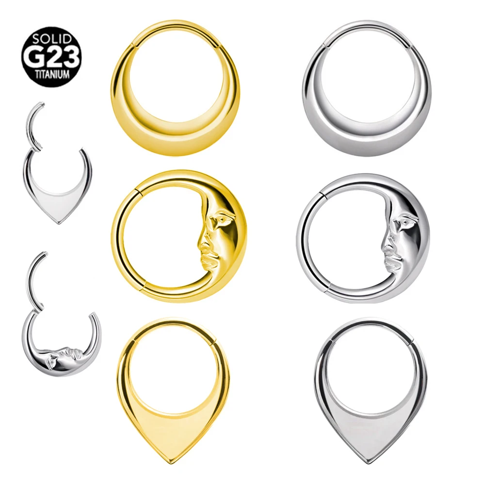 Moon Nose Ring Piercing 100%ASTM F136 Titanium Body Jewelry Pearl 16G  Septum Clicker Helix  Ear Smooth surface Cartilage Daith