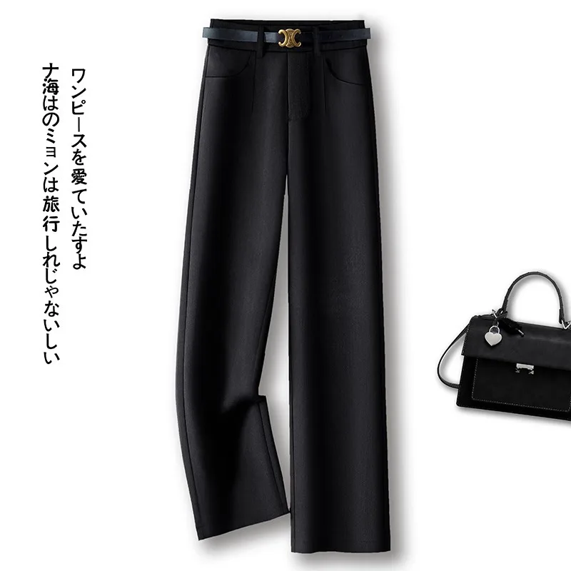 بدلة تنحيف فضفاضة عالية الخصر بنطال ذو قصة أرجل واسعة للنساء لربيع الخريف ثنيات أنيقة وضيقة مستقيمة