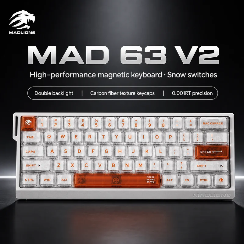 MADLIONS MAD68 Pro 68 Keys Magnetic Switch Mechanical Keyboard RGB Backlit Transparent Gaming Office Keyboard For Desktop PC