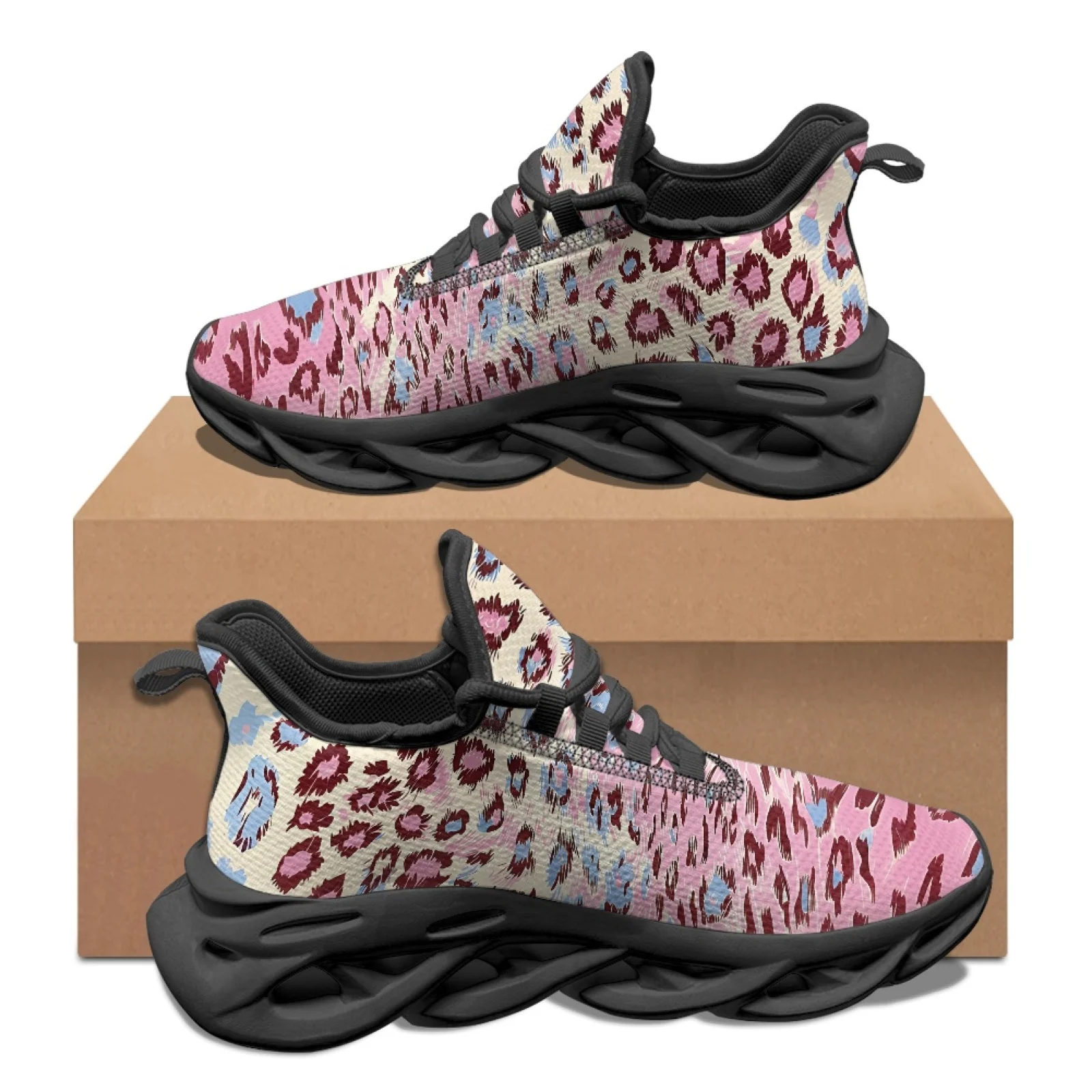 PENSTROLL Pink Leopard Art Running Shoes Athletic Sneakers for Mens Breathable Blade Sneakers