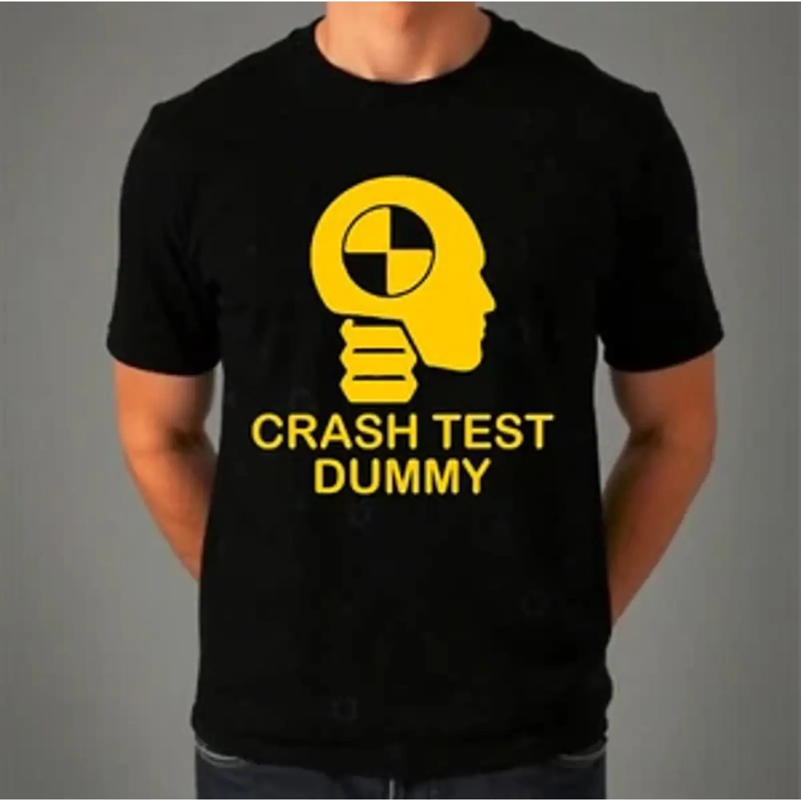 Camiseta con diseño de muñeco de prueba de choque, divertida, sarcástica, para hombre, con diseño novedoso, estilo vintage, lavada, de diseñador, con gráfico elástico