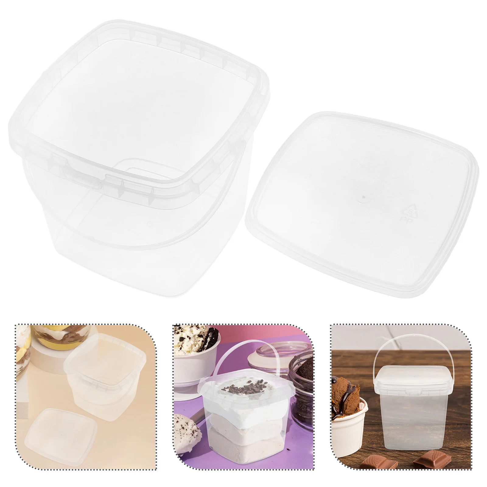 

12Pcs Ice Cream Box Thickened Clear Square Containers Reusable Lidded for Homemade Storage Freezer Refrigerator Ice Cream Box