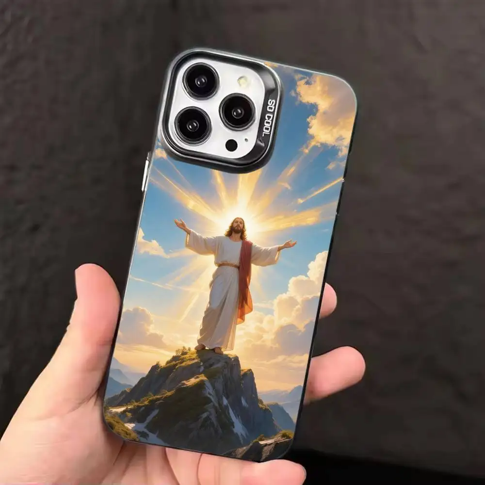 God Jesus Pray Cover Phone Case Color Silver Shell For IPhone 17 16 15 14 13 12 11 Pro Max Plus