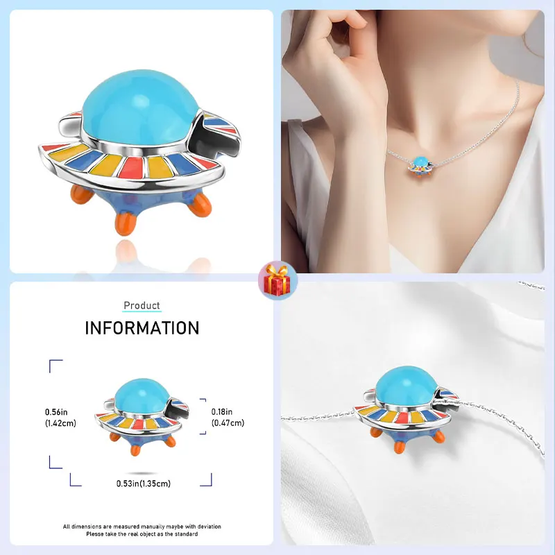 Nature Celestia 2025 Beads 925 Sterling Silver Blue Colourful Flying Saucer for Women's Jewelry DIY Gift