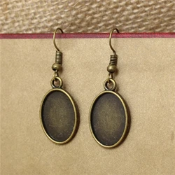 30pc13*18mm Antique Bronze Alloy Oval Dangle Earrings Hooks Cabochon Base Setting DIY Jewelry Findings Making Fittings