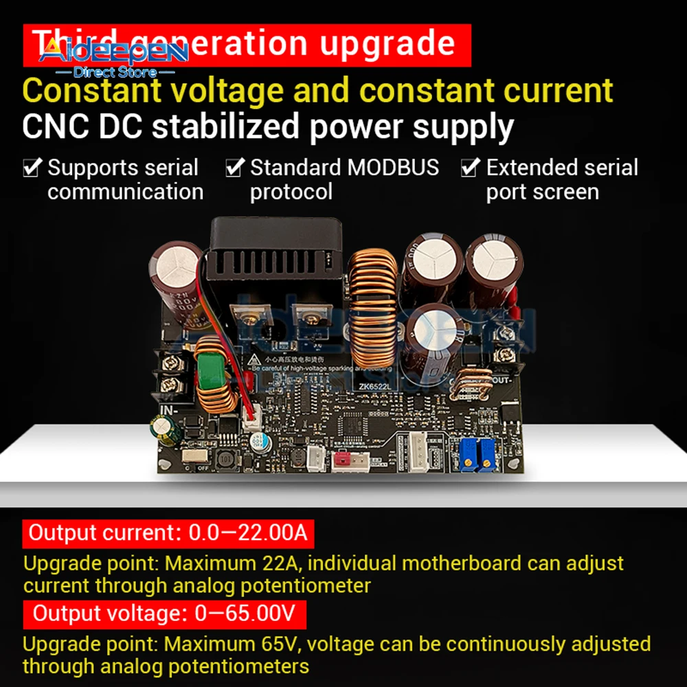 ZK-6522 22A/1400W CNC Adjustable DC Stabilized Voltage Power Supply Constant Voltage And Constant Current Step-down Module 6-75V