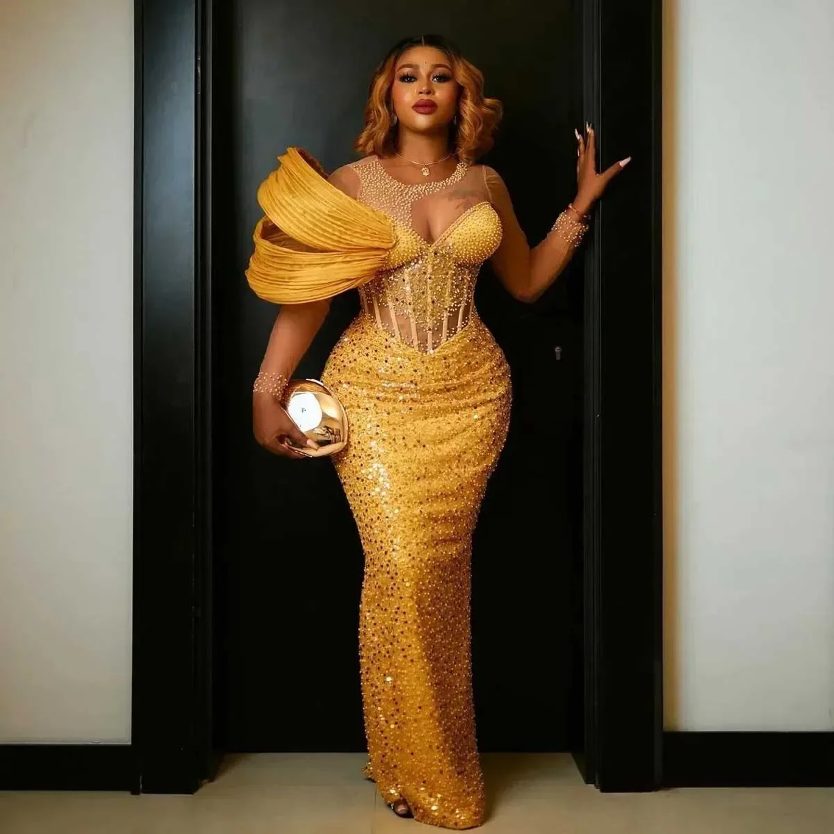 럭셔리 로얄 블루 벨벳 댄스 파티 드레스 페르시 퍼프 짧은 소매 드레스 나이지리아 아프리카 웨딩 파티 이브닝 ​​드레스 맞춤형