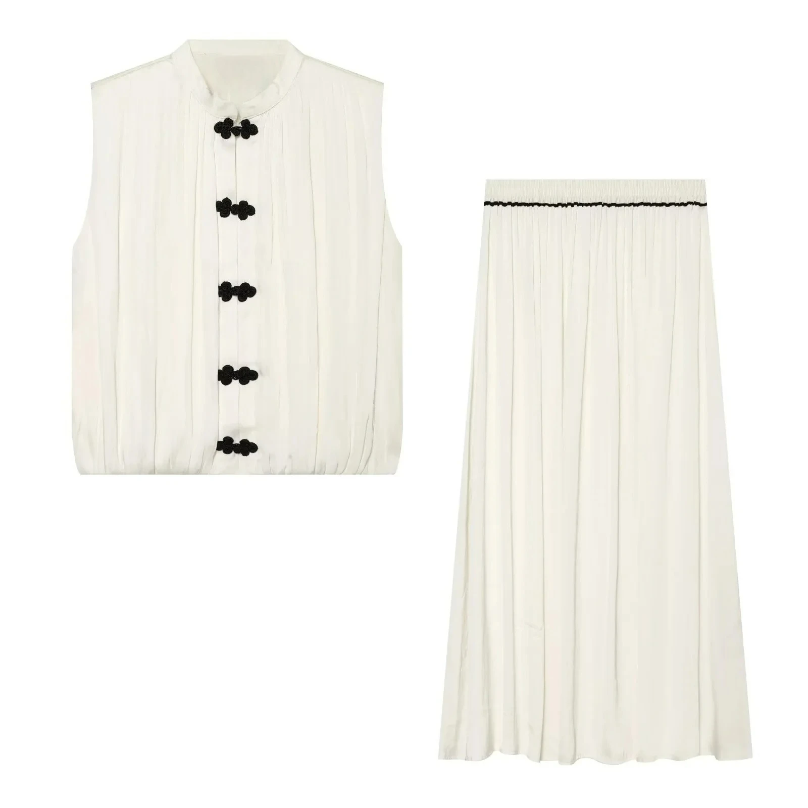 KONDALA Damen Trendiges Rock-Set mit Seilknoten, ärmellosem Top und Midi-Rock, Neue Mode 2026 Sommer Herbst Elegantes Urlaubs-Damen-Set – Detail 5