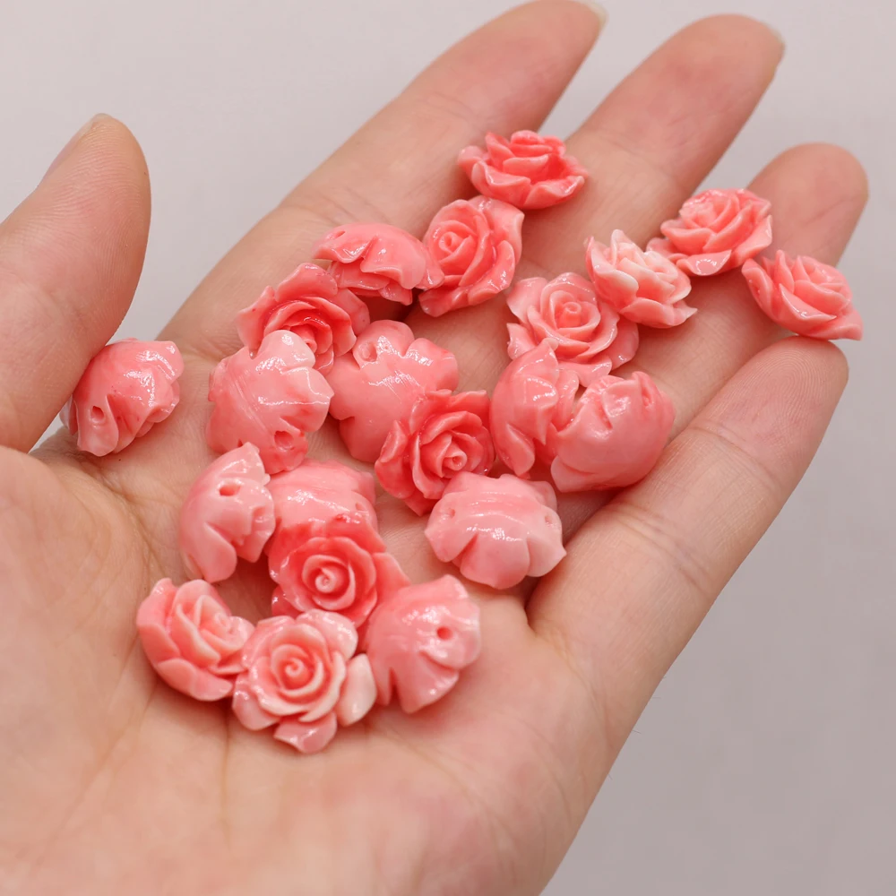Through Hole Beads Flower Shape Beads 10pcs 10/11/12/15mm Coral for Jewelry Making DIY Necklace Bracelet Accessories Wholesale