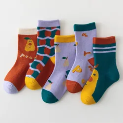 Autumn Socks 1-12T Children's Soft Cotton Socks 5 Pairs/pack Cartoon Pattern Kids Boys Crew Socks