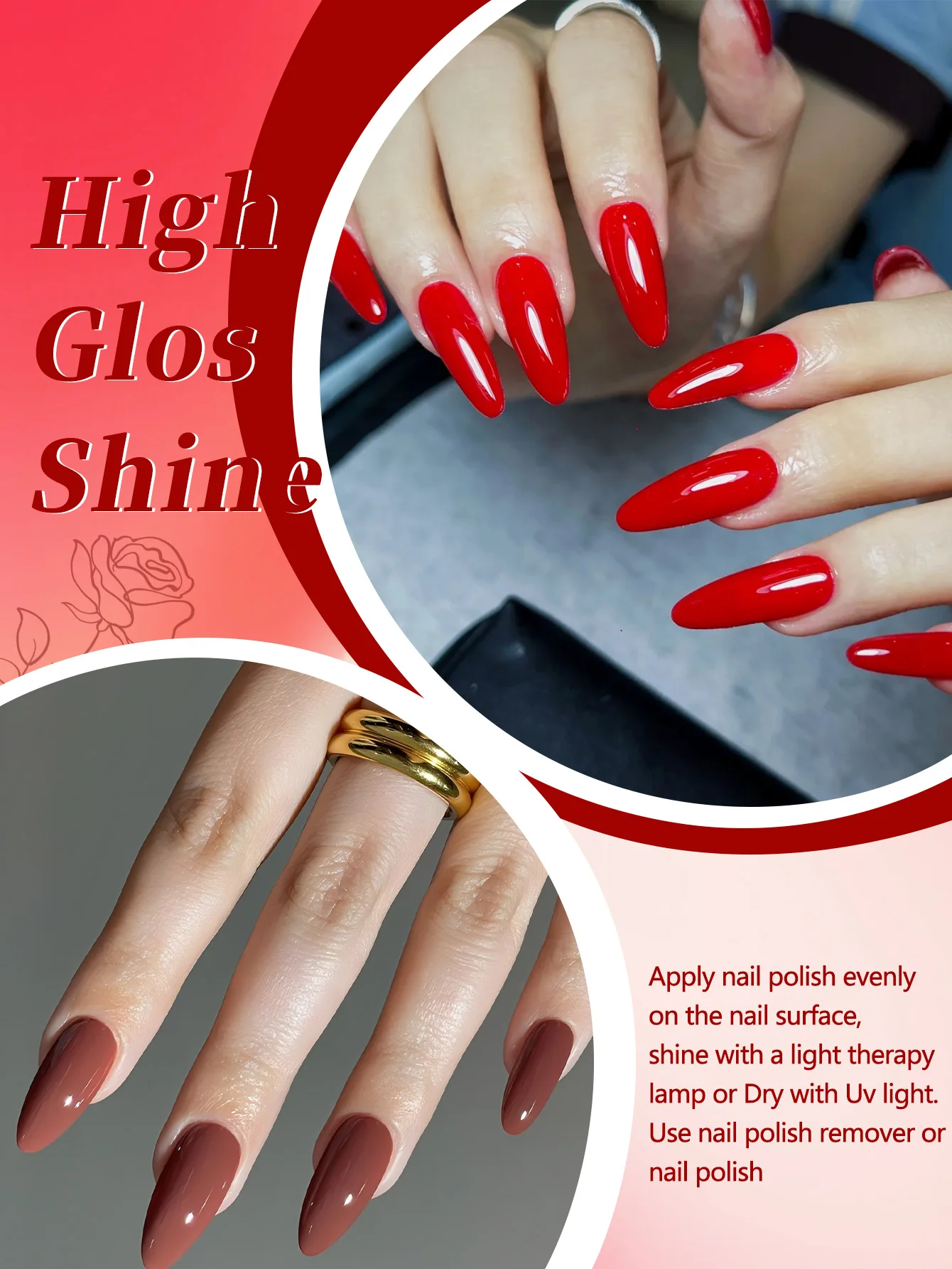 طقم طلاء أظافر جل مكون من 7 قطع من فوكي، باللون الأحمر، مناسب للاستخدام المنزلي، بالإضافة إلى هدايا عيد الميلاد/عيد الحب