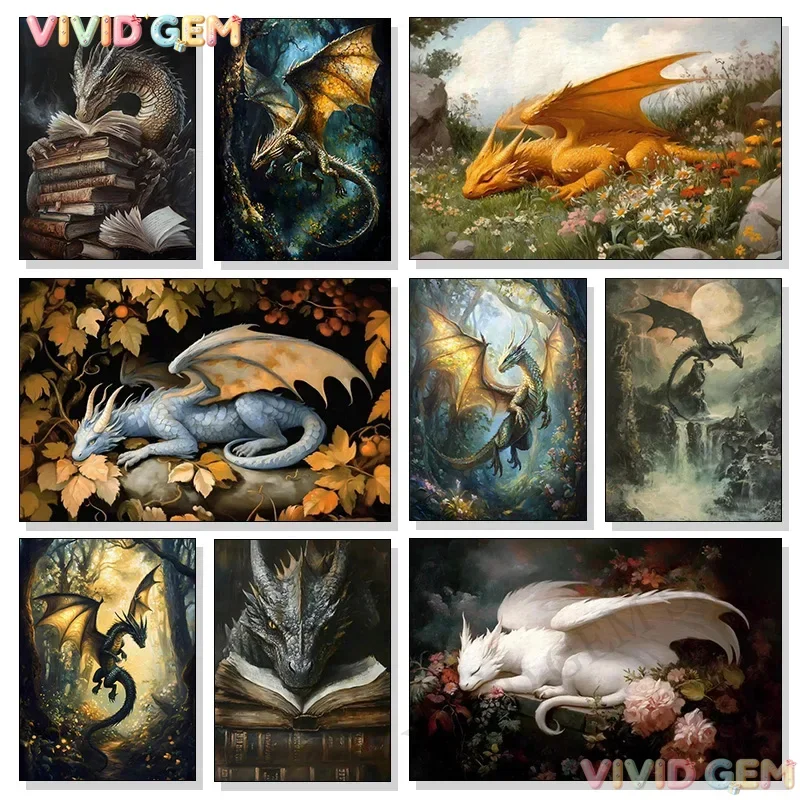VIVID GEM Fantasy Mysterious and Handsome Western Fairy Tales Dragon Art Posters Canvas Printing Living Room Bedroom Home Wal