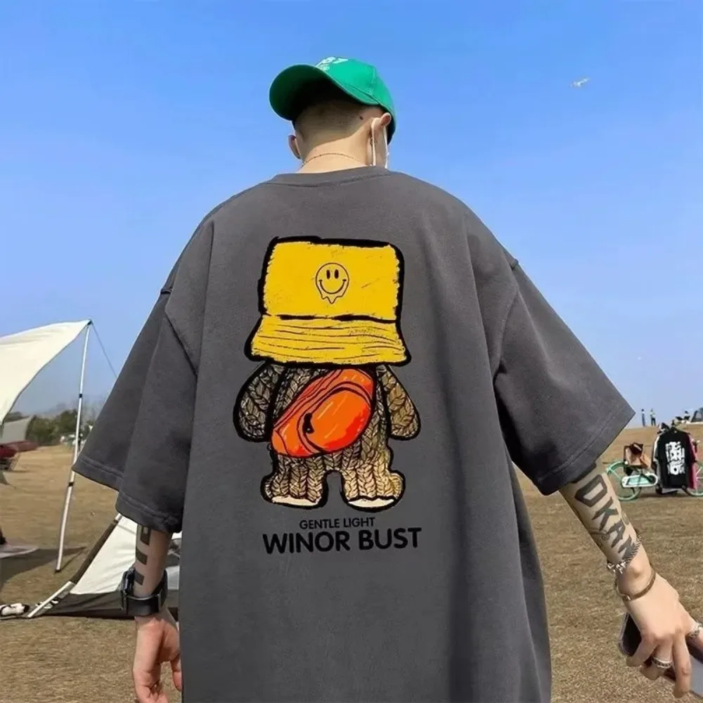Hot selling men's Harajuku cartoon printed micro elastic breathable comfortable round neck T-shirt summer outdoor fashion top