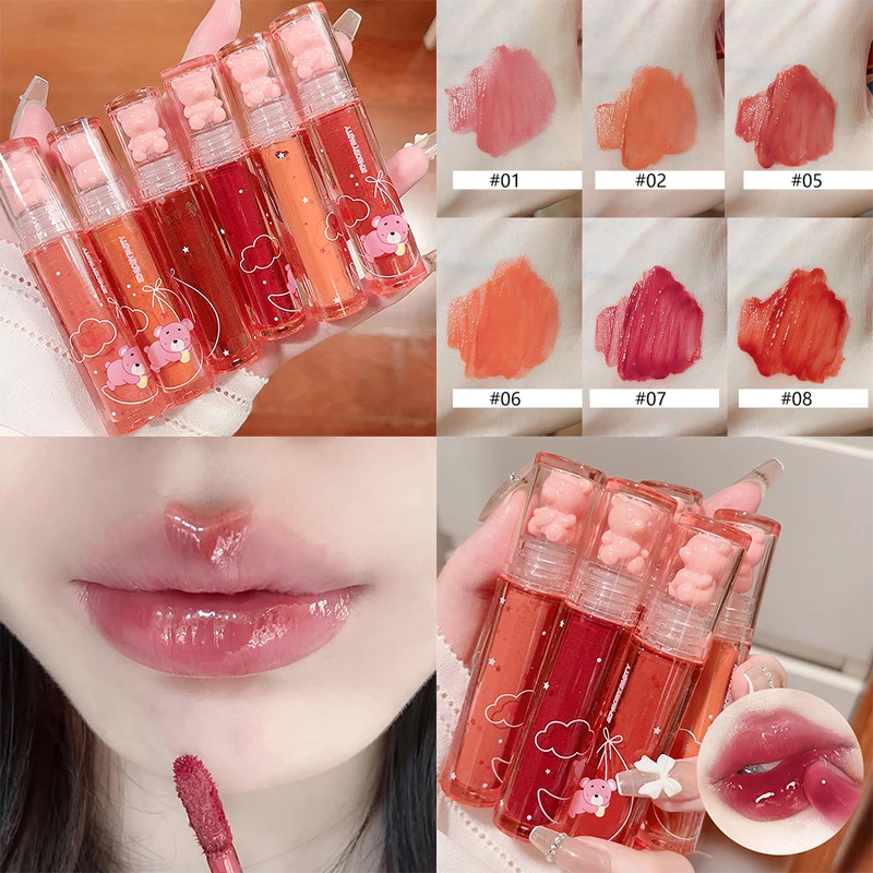 Gloss Labial Hidratante Strawberry Bear, com acabamento brilhante e cores vibrantes, cria um visual incrível para maquiagem labial.