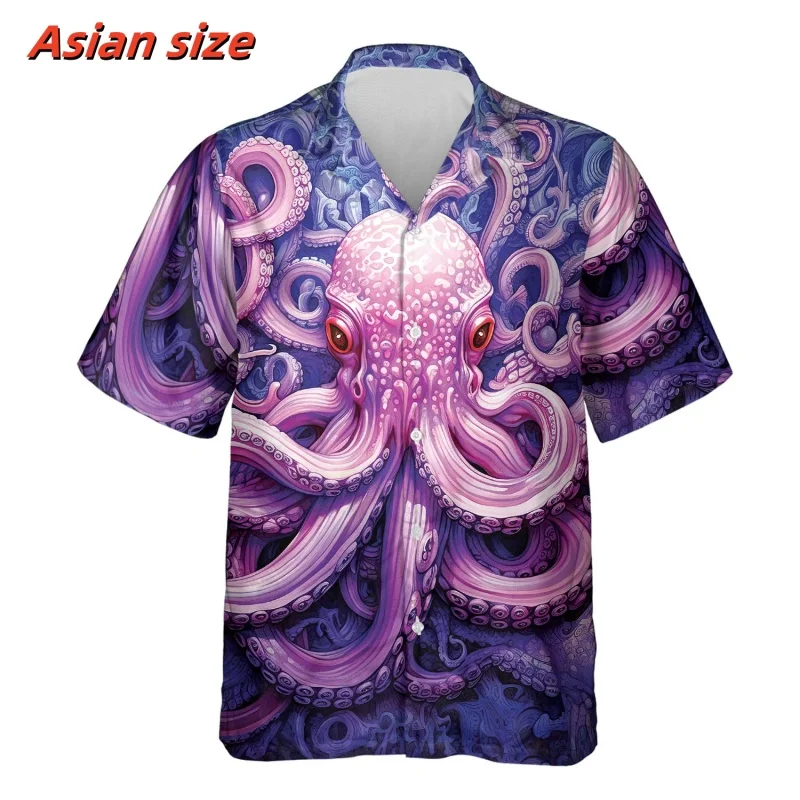 Colorful Tentacles Pattern Hawaiian Shirt For Men Marine Life 3D Print Blouse Summer Loose Short Sleeve Lapel Tops Aloha Shirts