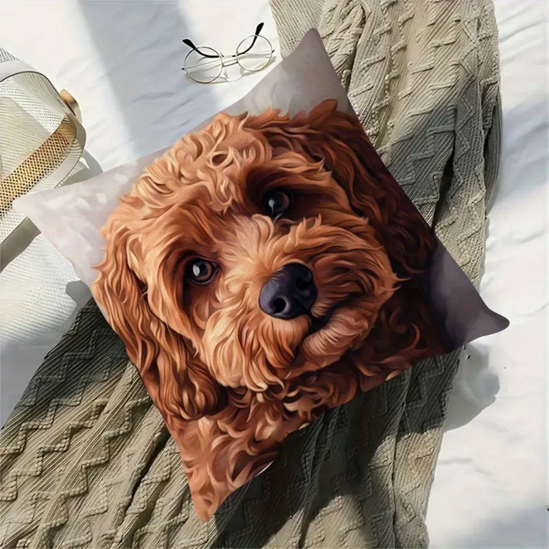 Cute Brown Poodle Pillow Case, Realistic Puppy Art Cushion Cover, Pet Lover Decor for Sofa Bedroom Living Room Home