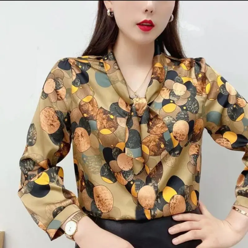Women Clothing Casual Fashion Simplicity Printing Chiffon Long Sleeve Shirts Women's Trend All-match Elegant Temperament Tops