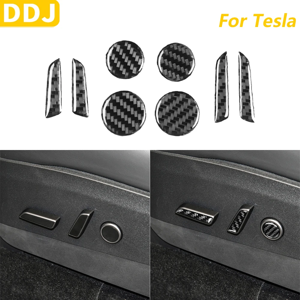 

Для Tesla Model Y 2020-2024 Model 3 2017-2022 кнопка регулировки сиденья из углеродного волокна, декоративная крышка, автомобильные аксессуары, наклейка