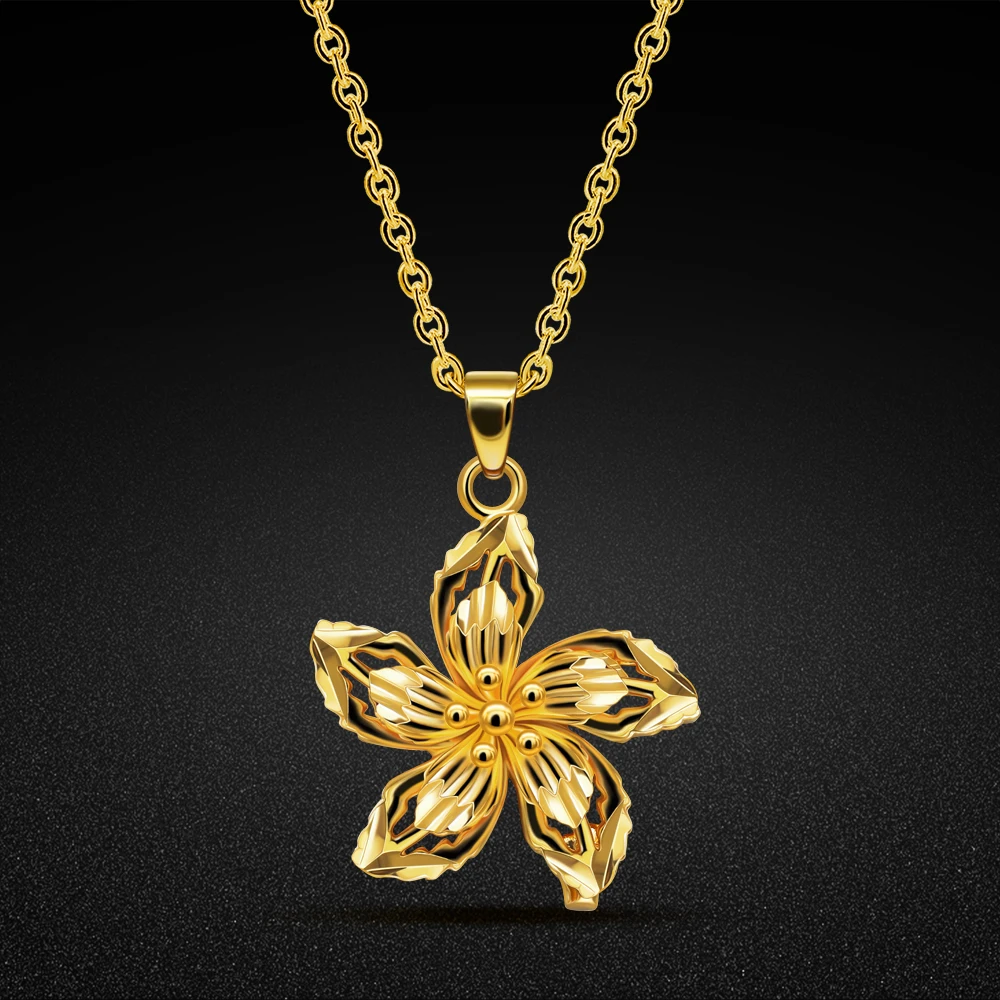 Korean Fashion 24K Gold Plating Bauhinia Flower Pendant Necklace Girls Sweet 925 Silver Clavicle Chain Women Jewelry Gifts