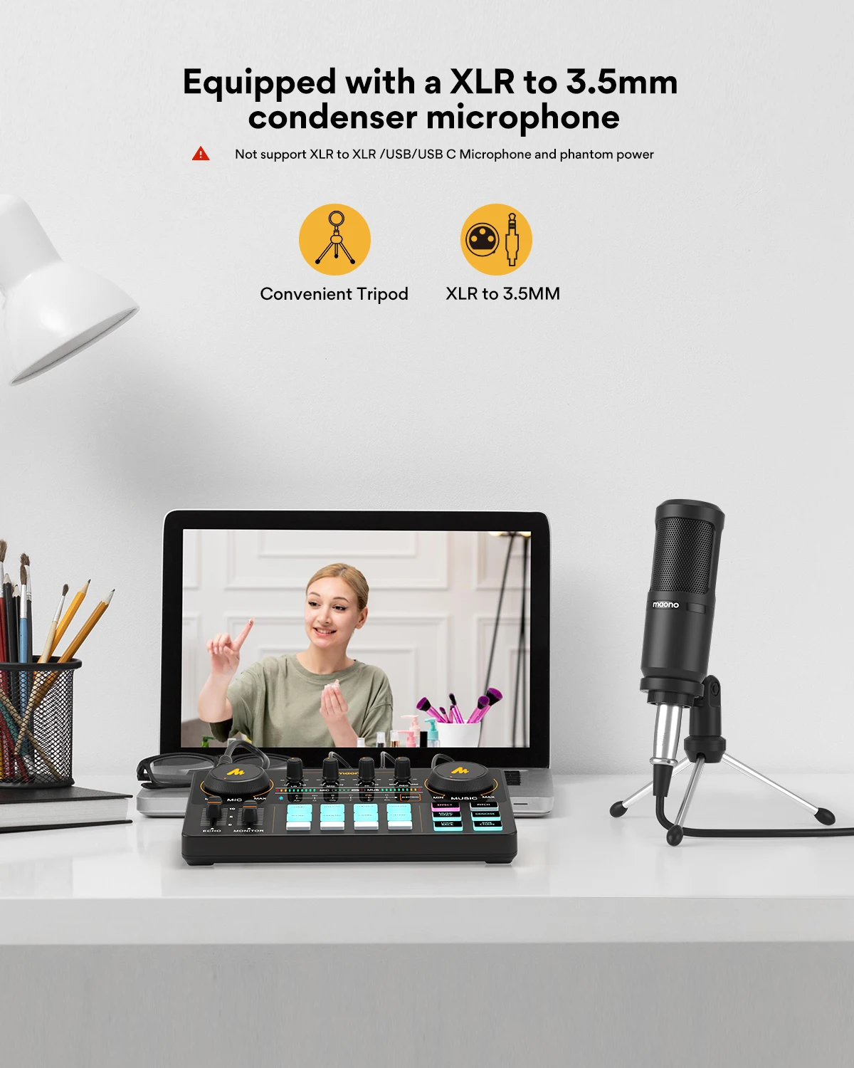 MaonoCaster AM200-S1 Audio-Interface Podcast-Studio Soundkarten-Set mit Mikrofon für Live-Streaming, Aufnahmen, YouTube, PC/Handy – Detail 5