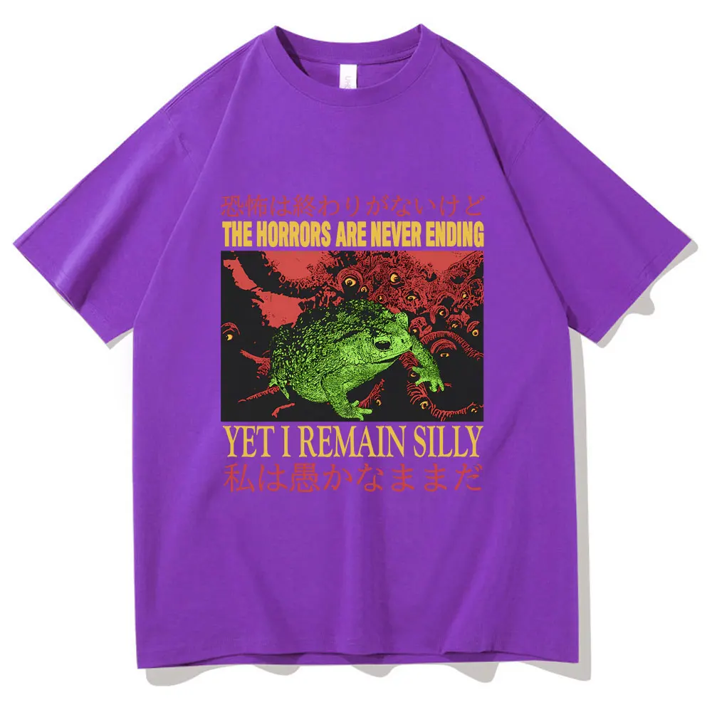 The Horrors Are Never Ending Yet I Remain Silly Tshirt Funny Japanese Style Frog Print T-shirt Summer Men Women Casual T Shirts